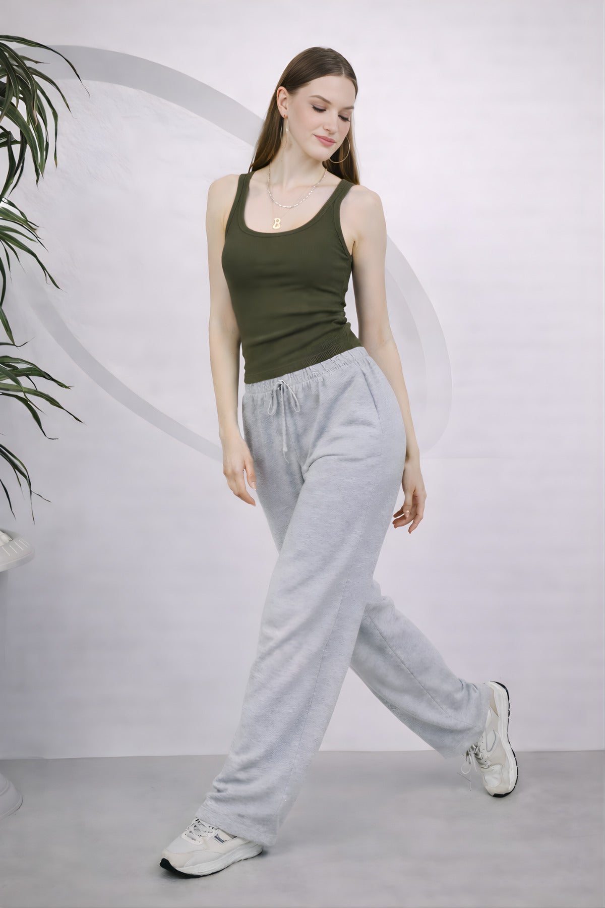 Kadin Fi̇ti̇lli̇ Kalin Askili Esnek Body Atlet - Haki - 4