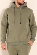 Erkek Rahat Kalın Pamuklu Kışlık Sweatshirt - Haki Melanj - 1