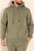 Erkek Rahat Kalın Pamuklu Kışlık Sweatshirt - Haki Melanj - 1