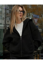Kadin Oversi̇ze Kapüşonlu Fermuarli Hirka Sweatshirt - Siyah - 1