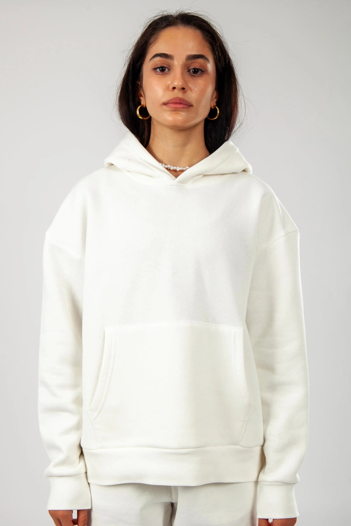 Oversize Hoodie Okul Sweatshirt - Beyaz - 1