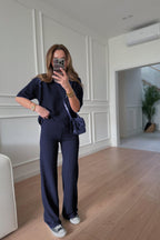 Kadın Salaş Yazlık Basic Fitilli Takım - Lacivert/Navy - 2