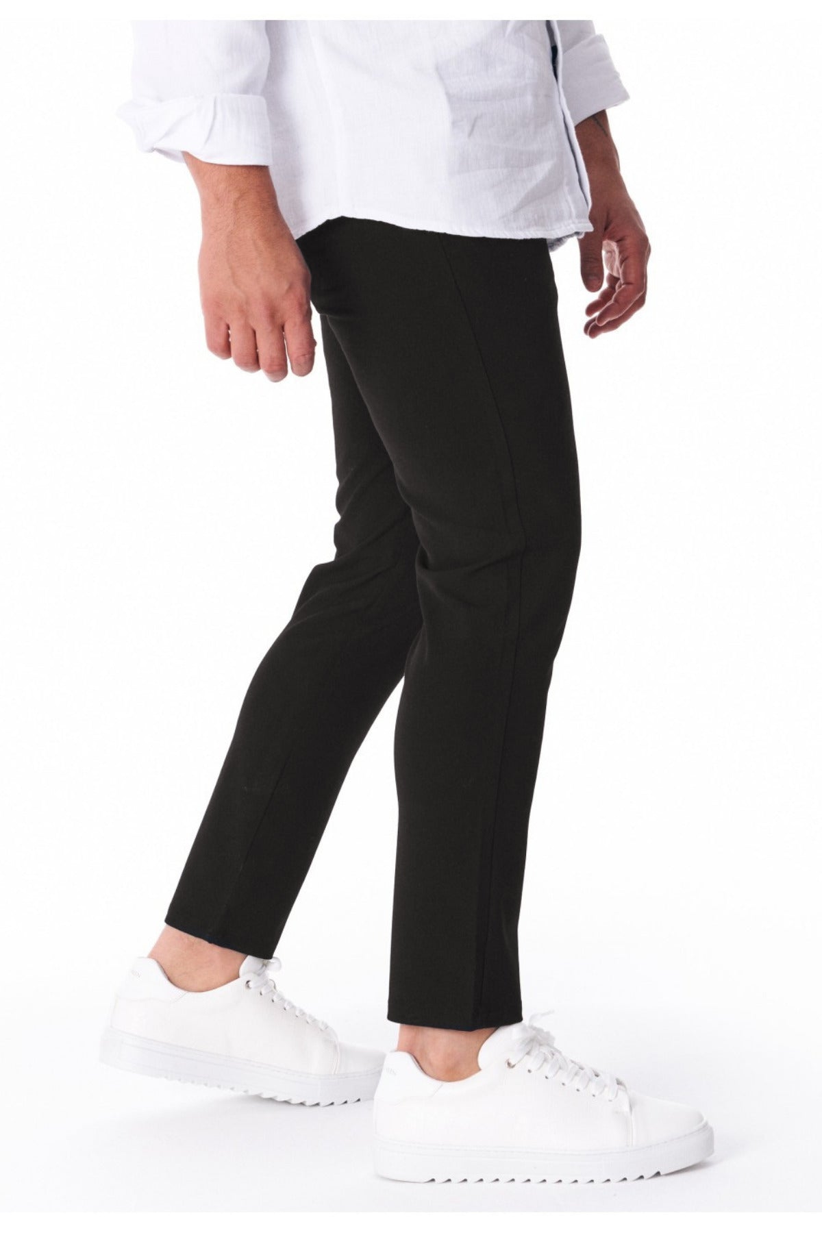Unisex Likralı Esnek Dokuma Kumaş Okul Pantolonu - Siyah - 3