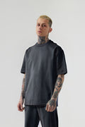 Erkek Oversize Rahat Penye T-shirt - Füme - 1