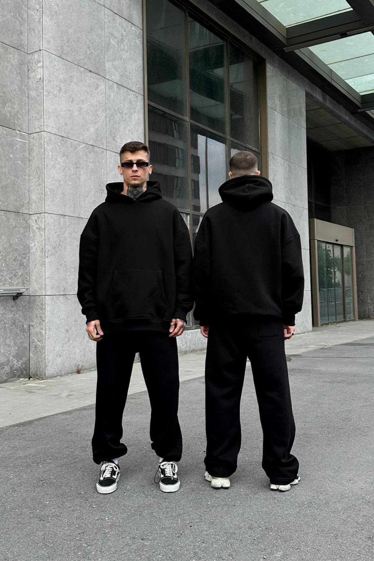 Unisex Siyah Kapşonlu Şardonlu Eşofman Tk - Siyah - 6