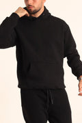 Erkek Rahat Kalın Pamuklu Kışlık Sweatshirt - Siyah - 1
