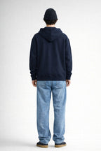 Erkek Oversize Bol Kapşonul Cepli Hoodie Hırka - Lacivert - 3