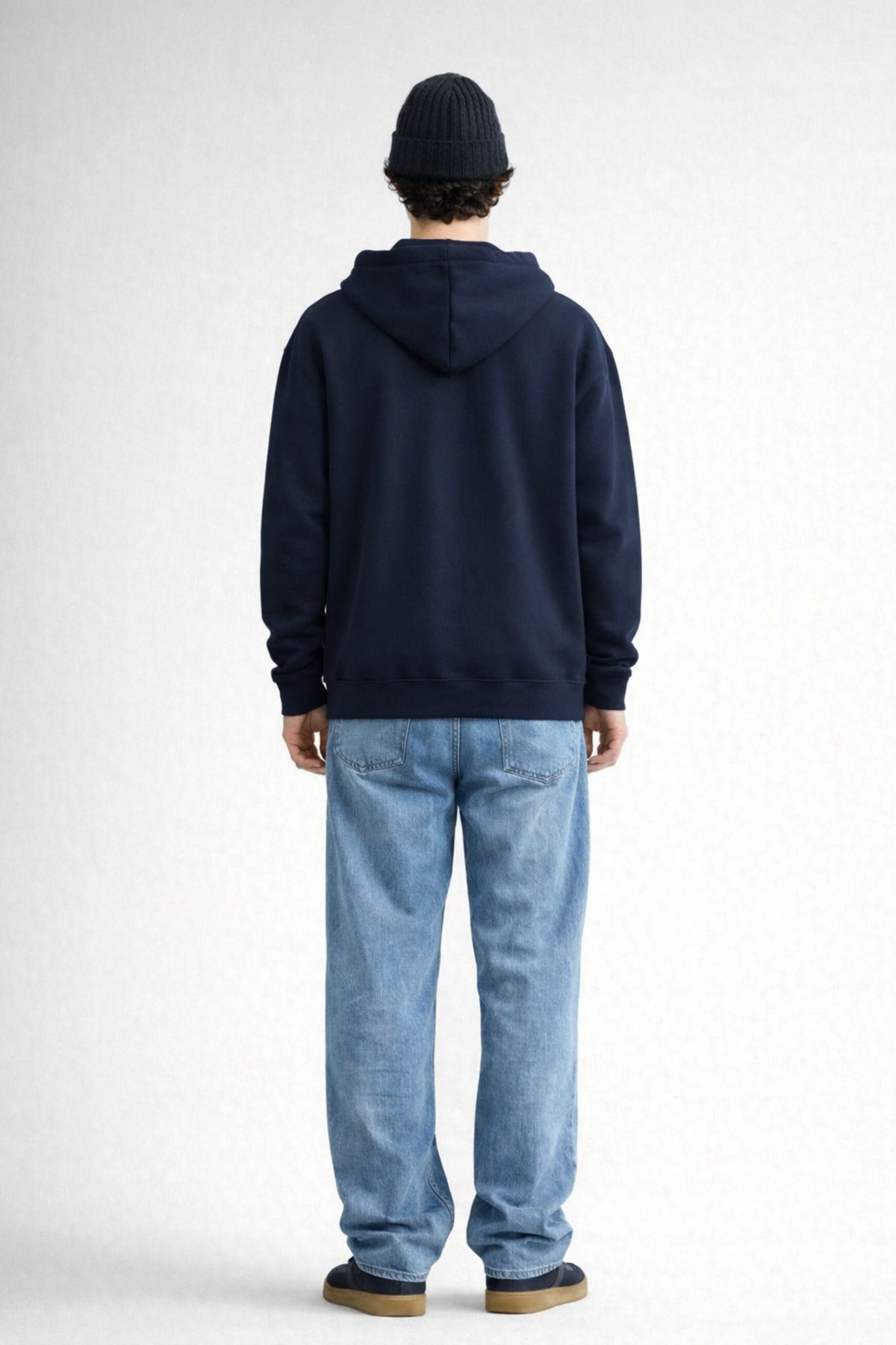 Erkek Oversize Bol Kapşonul Cepli Hoodie Hırka - Lacivert - 3