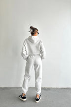 Kadın Oversize Geniş Kalıp Basic Pamuklu Eşofman Takıım - Beyaz - 2