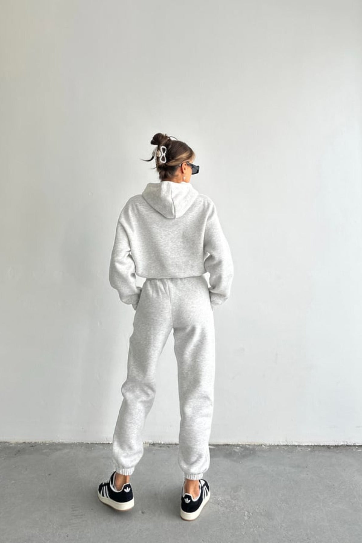 Kadın Oversize Geniş Kalıp Basic Pamuklu Eşofman Takıım - Beyaz - 2