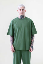 Erkek Yeşi̇l Oversize T-shirt Kısa Kollu Tişört - GREEN - 2