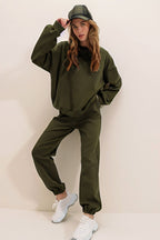 Kadın Haki̇ Bisiklet Yaka Basic Oversize Eşofman Takımı - Haki - 1