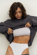 Kadın Oversize Rahat Kalıp Bisiklet Yaka Eşofman Takıım - füme - 1