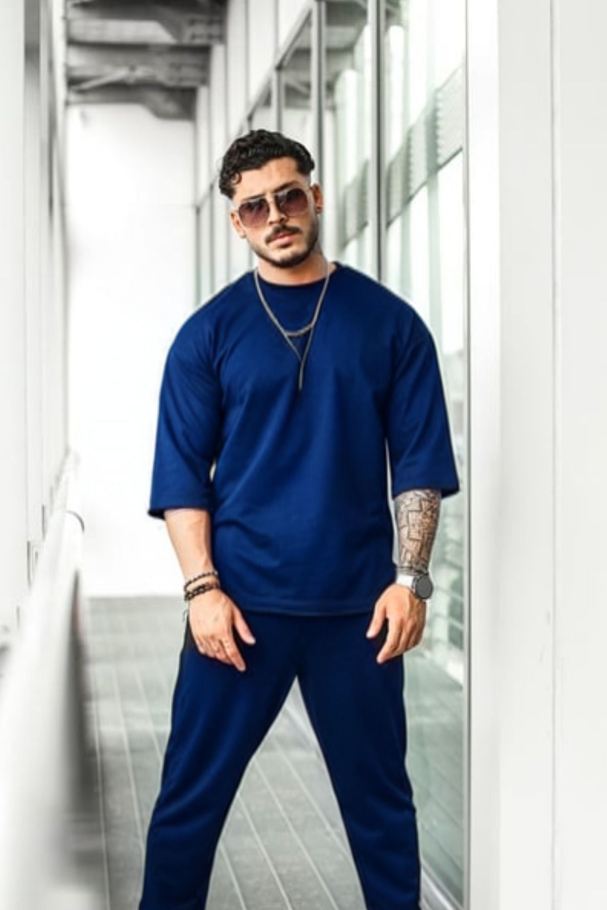 Erkek Kısa Kollu Pijama Takımı Bisiklet Yaka - Lacivert - 4