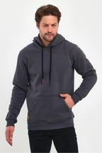 Unisex Basic Gri Hoodie 3 İ̇plik Oversize Kapüşonlu Kangru Cepli Sweatshirt - Gri - 1