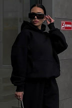 Kadın Salaş Kışlık Hoodie Sweatshirt - Siyah - 1
