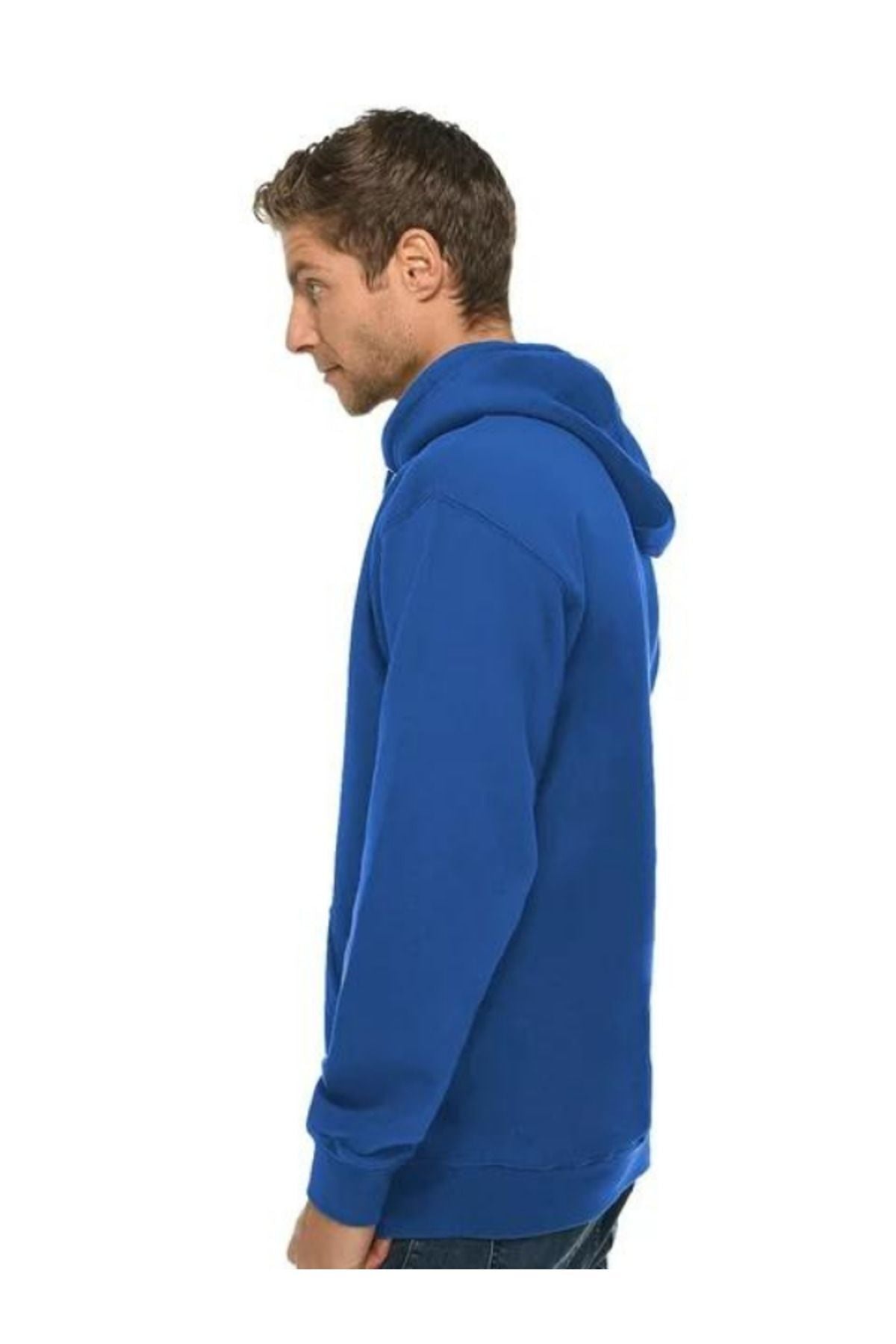 Unisex Mavi Baskısız Kanguru Cepli Kapüşonlu 3 İ̇plik Şardonlu Sweatshirt Oversize Hoodie - Mavi - 3