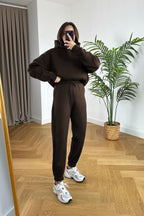 Kadin 3 İ̇pli̇k Oversi̇ze Premi̇um Sweatshi̇rt Eşofman Takimi - Kahverengi - 3