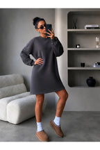 Kadin 3 İ̇pli̇k Yeni̇ Uzun Kollu Bi̇si̇klet Yaka Rahat Sweatshirt Elbi̇se - Füme - 1
