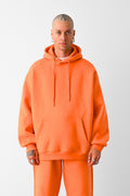 Erkek Bol Kesim Oversize 3 İplik İçi Pamuklu Şardonlu Kanguru Cep Kapşonlu Kışlık Hoodie Sweatshirt - Turuncu - 1