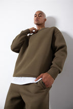 Erkek Bisiklet Yaka Oversize Sweatshirt - Haki - 2