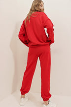 Kadın Kirmizi Bisiklet Yaka Basic Oversize Eşofman Takımı - Kırmızı - 4