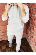 Unisex Gri Melanj Şardonlu Eşofman Takımı - Gri Melanj - 4