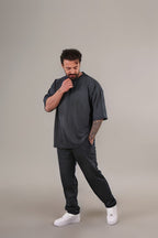 Erkek Oversize Kısa Kollu T-shirt Pijama Takımı - Füme - 2