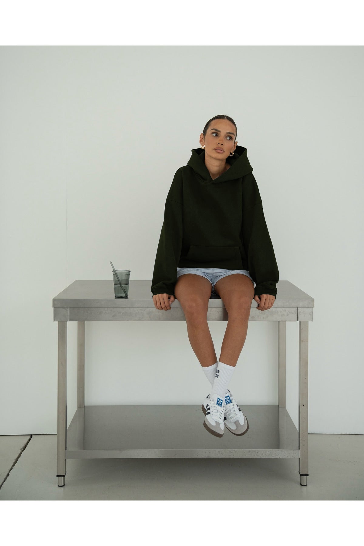 Basic Baskısız Düz Okul Sweatshirt - Koyu Yeşil - 4