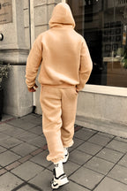 Erkek Oversize 3 İ̇plik Paçası Lastikli Eşofman Takımı - Vizon - 2