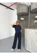 Kadın Modal Oversize Bol Paça Yüksek Bel 2 İ̇plik Alt Üst Takım - Lacivert - 1