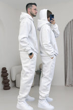 Çiftlere Özel Basic Oversize Kapşonlu Eşofman Takımı - Beyaz - 2