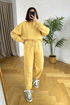 Kadin 3 İ̇pli̇k Oversi̇ze Premi̇um Sweatshi̇rt Eşofman Takimi - Sarı - 3