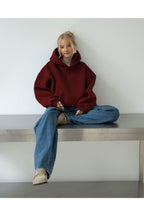 Oversize Kapşonlu Basic Baskısız Okul Sweatshirt - Bordo - 2