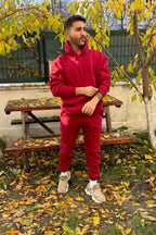 Ob Comfort Kapşonlu Kanguru Cep Oversize Lastik Paça Bordo Eşofman Takımı - Bordo - 7
