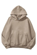 Unisex Kadın Vizon Baskısız Kanguru Cepli Kapüşonlu 3 İ̇plik Şardonlu Sweatshirt Oversize Hoodie - Vizon - 1