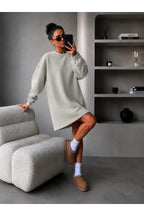 Kadin 3 İ̇pli̇k Yeni̇ Uzun Kollu Bi̇si̇klet Yaka Rahat Sweatshirt Elbi̇se - Gri - 3