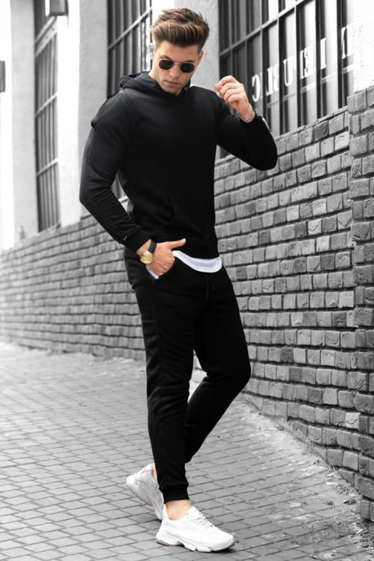 Erkek Bol Kalıp Kalın Rahat Pamuklu Eşofman Takımı Elegance Quality - Siyah - 2