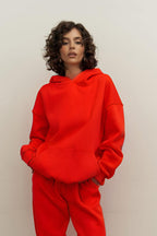 Kadın 3 İ̇plik İ̇çi Pamuklu Kanguru Cep Regular İ̇çi Pamuklu Oversize Sweatshirt - Kırmızı - 1