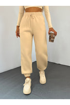 Unisex Bej Kalın 3 İplik Basic Jogger Örme Eşofman Altı - Bej - 1