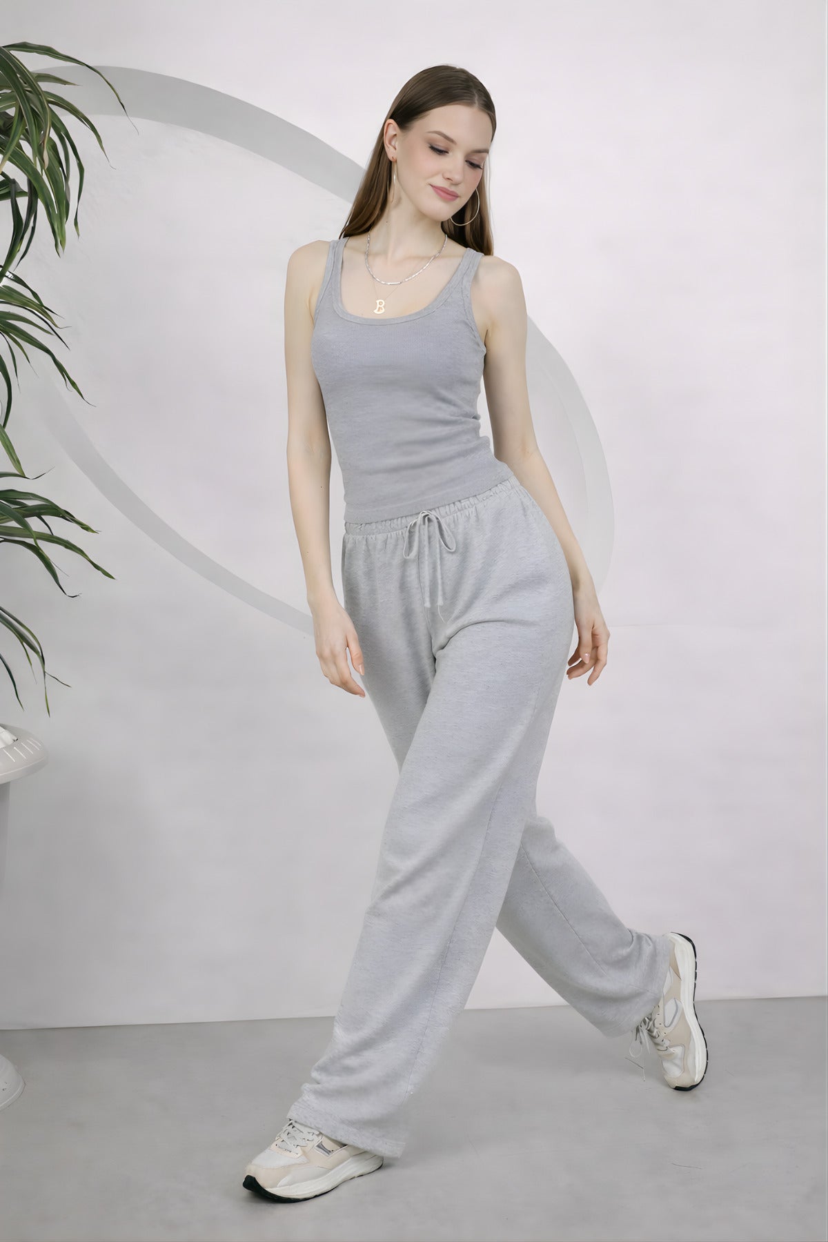 Kadin Fi̇ti̇lli̇ Kalin Askili Esnek Body Atlet - Gri - 4