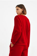 Kadın Bisiklet Yaka 3 İ̇plik Sweatshirt - Kırmızı - 2