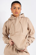 Kapuşonlu 3 İplik Sweatshirt - Bej - 1