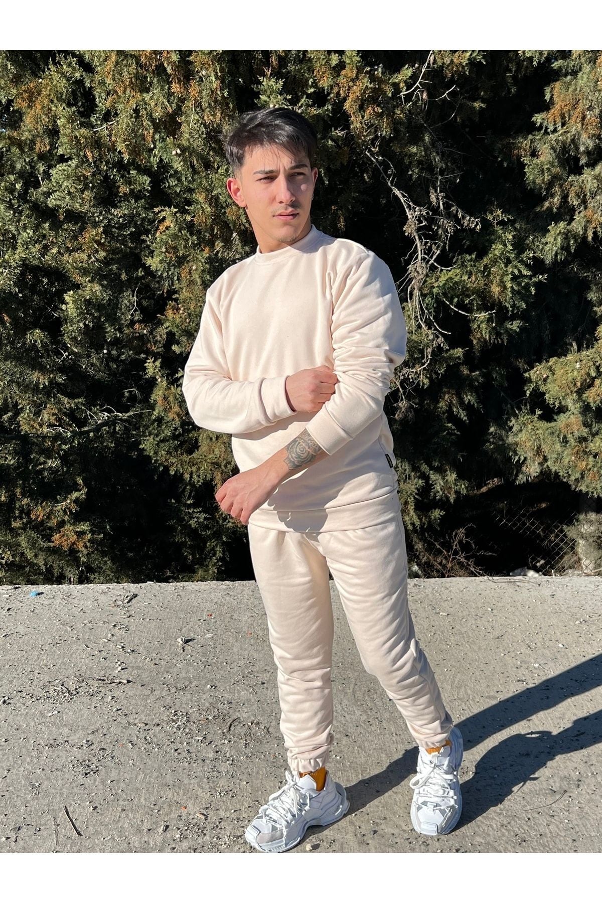 Erkek Ekru/krem Bisiklet Yaka Eşofman Takımı Regular Fit - Ekru - 2