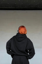 Erkek Baskısız Basiz Düz Kapşonlu Sweatshirt - Siyah - 3