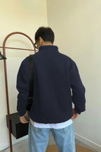 Erkek Yarım Fermuarlı Basic Dik Yaka Kazak - Füme - 3