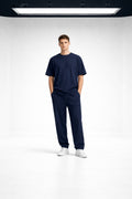 Erkek Oversize Penye T-shirt Pantolon Takım Rahat Kesim Takım - Lacivert - 1