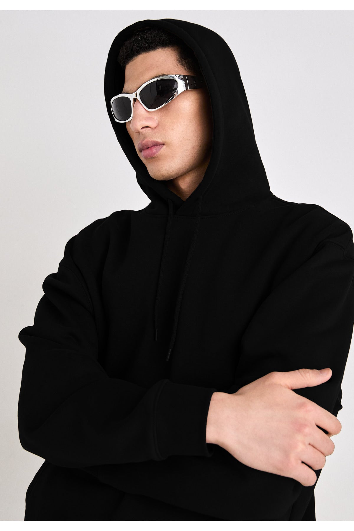 Erkek Düz Okul Lise Hoodie Sweatshirt - Siyah - 3