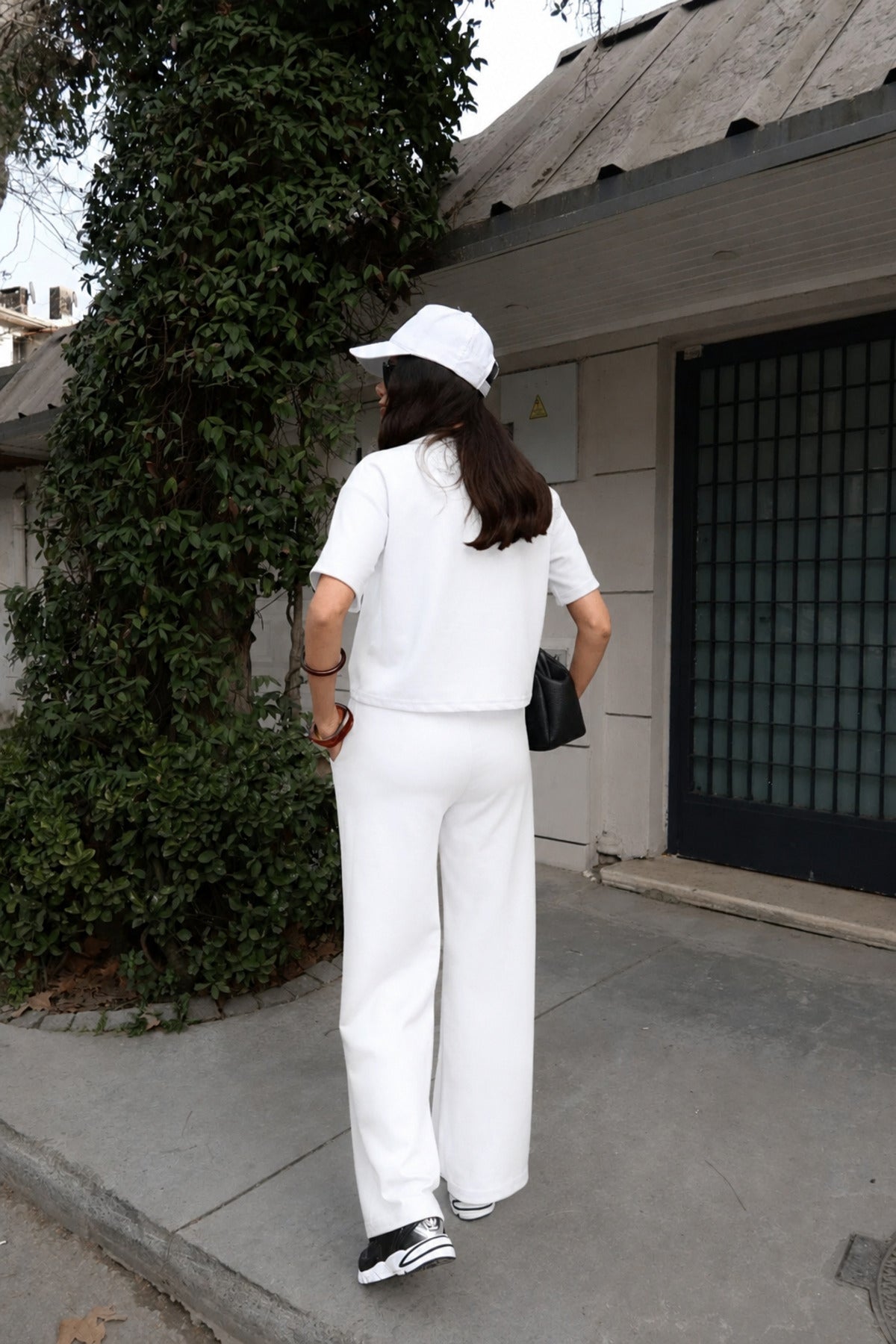 Kadın Rahat Oversize Kısa Kollu Eşofman Takımı - Beyaz - 3