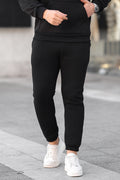 Erkek Bol Kesim Oversize 3 İ̇plik İ̇çi Pamuklu Şardonlu Lastikli Paça Jogger Kışlık Eşofman Altı - Siyah - 1